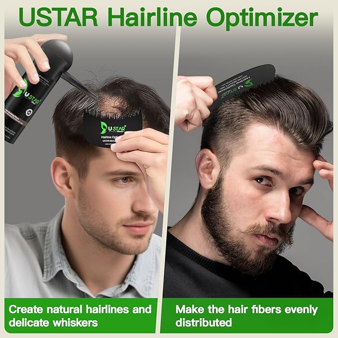 Hair Building Fibers 77.5g, USTAR 5 in 1 Hair Fibers for Thinning Hair with Holding Spray for Instantly Thicker, Fuller Look, Styling Hair Powder for Men & Women (Medium Brown)