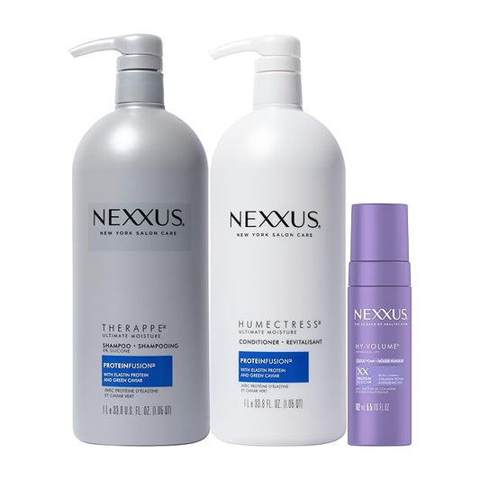 Nexxus Shampoo and Conditioner Therappe Humectress 2ct 33.8 oz & Hy-Volume Weightless Lift Cloud Foam Treatment 5.5 oz