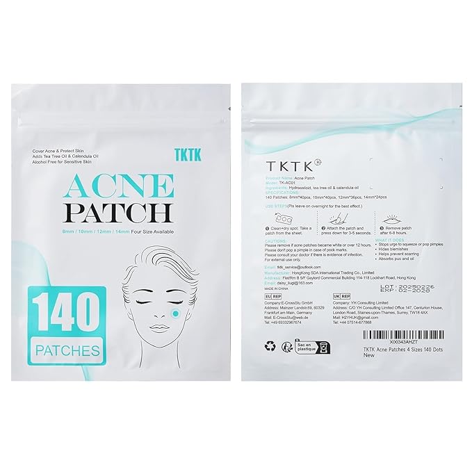 TKTK Pimple Patch Acne Patch, 4 Sizes 280 Patches Acne Absorbing Cover Patch, Hydrocolloid Invisible Acne Patches For Face Zit Patch Acne Dots Tea Tree, Calendula Oil - 2 Pack