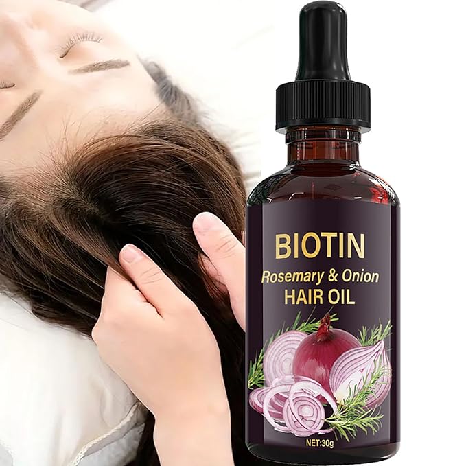 2PC Onion Biotin & Rosemary Hair Oil for Hair Growth, Hydrating Anti-Frizz Onion Hair Oil for Dry Hair, Hair Care Essential Oil Deep Moisturizing Non-greasy for All Hair Type (2 * 30ml)