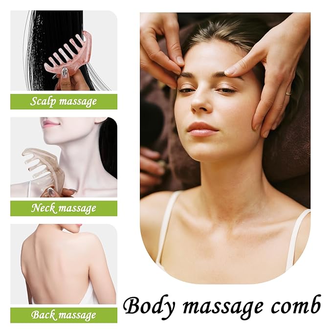 2 Jade Eye Mask and 2 Jade Comb Multi-Functional for Guasha Massage Facial Tools and Head Spa Tools Gifts, Totally 4 Pcs Esthetician Supplies (Both Colors)