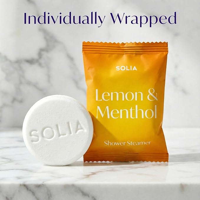 Solia Energizing Citrus Menthol Shower Steamers 7-Pack - Patent-Pending Real Essential Oil Menthol Shower Steamer Bombs, Spa Steamers Aromatherapy Selfcare Bath Gifts for Women, Individually Wrapped