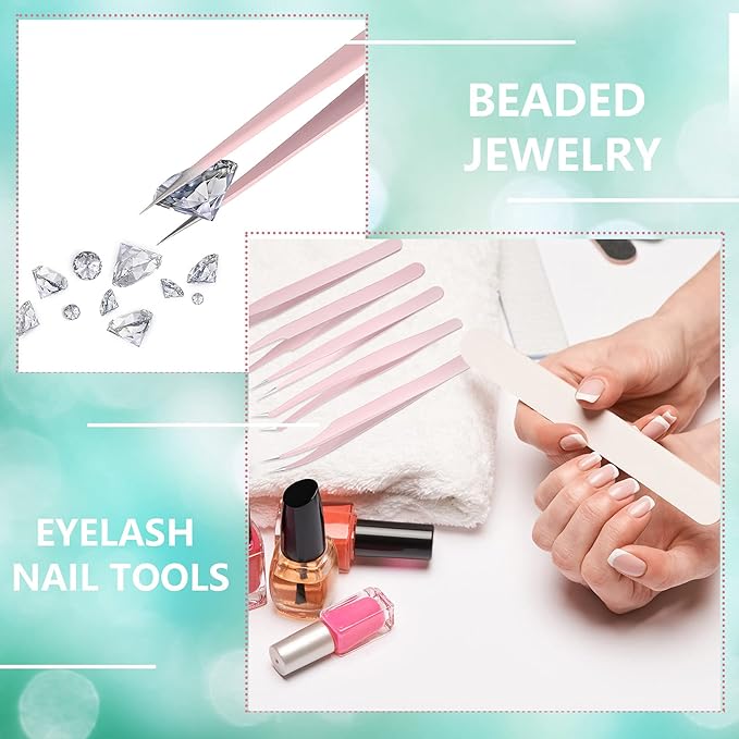 Chumia 5 Pcs Lash Tweezers for Eyelash Extensions High Precision Volume Pink Eyelash Tweezers Stainless Steel Curved Pointed Lash Tool with Box for Women Makeup Beauty Accessories Beginners