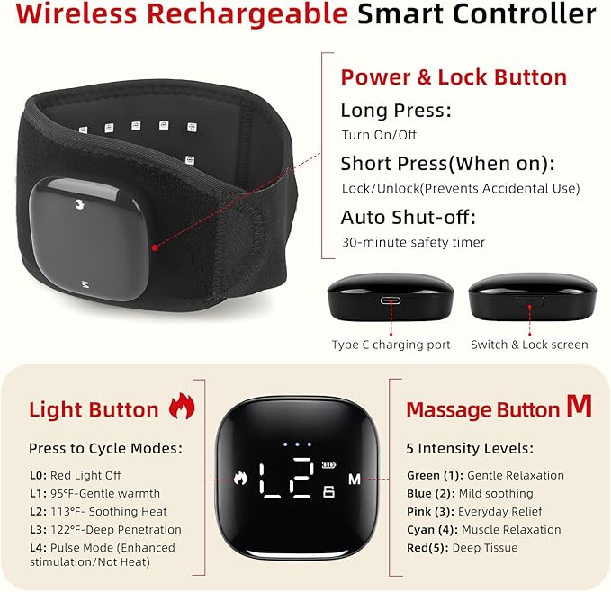 Red Light Hand & Wrist Wrap with Heat and Massage, Wireless Touchscreen Control, Near Infrared Red Light Hand Brace for Hand Joint Comfort & Carpal Stiffness Recovery