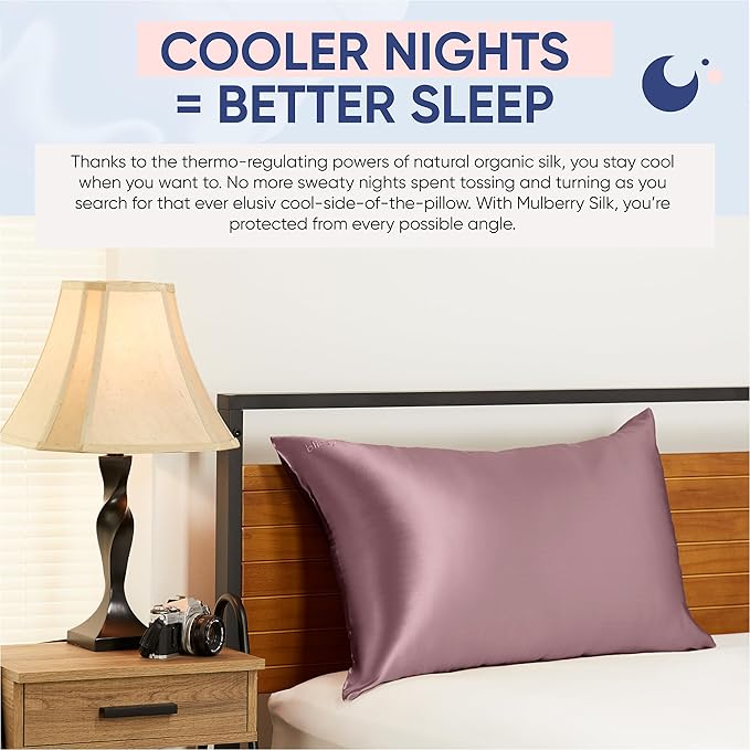 Blissy Silk Pillowcase - 100% Pure Mulberry Silk - 22 Momme 6A High-Grade Fibers - Silk Pillow Cover for Hair & Skin - Regular, Queen & King (Plum, King)