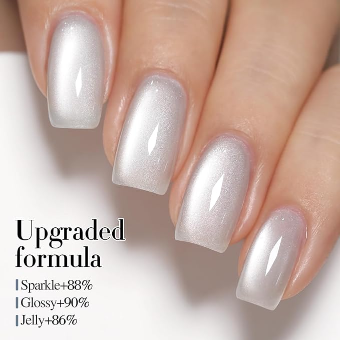 Double Rhythm Jelly Glass Cat Eye Gel Polish with Magnet 15ML Holographic Glitter Shimmer Translucent Sheer Color Magnetic Nail Polish Salon DIY at Home (Jelly Silver-MC1099)