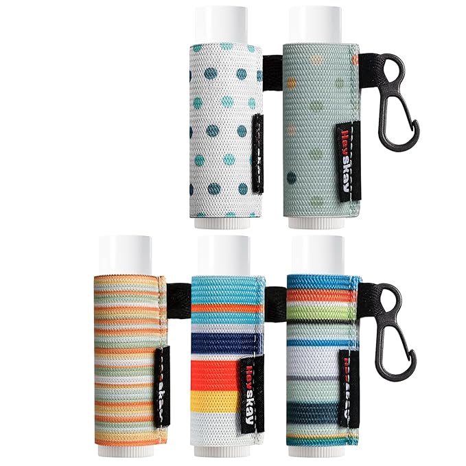 HEYSKAY 5pcs Lip Balm Holder Keychain Lipstick Sleeves Lip Gloss Holder Chapstick Elastic Sleeves for Men Women(Dot/Strip)