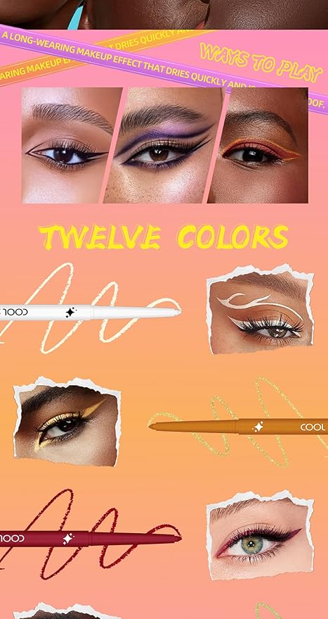 12 Colors Shimmer Eyeliner Pen Set, Waterproof, Long-Lasting, Glitter Eyeliner for Bold Eye Makeup, Metallic Glitter Finish, Eye Liner For Older Women, lapiz de ojos delineador de ojos contra el agua