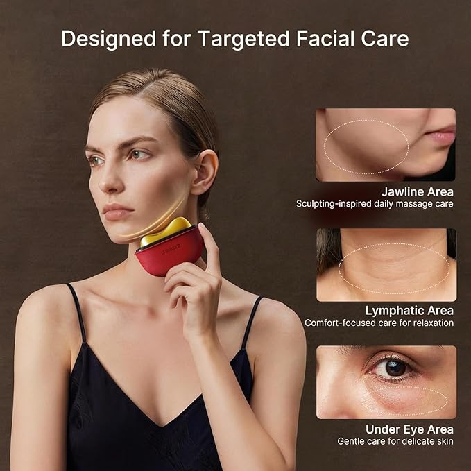 Electric Gua Sha Facial Care Set – Heated Brass Face & Neck Massager with Red Light Therapy & Soothing Vibration, Includes 2 × 10ml Massage Oils for Face & Body Care