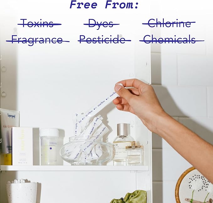 Marlow 100% Organic Cotton Easy Glide Tampons with Compact Plant Based BPA Free Applicator, Chlorine Free, Toxin Free, Hypoallergenic, Dermatologically Tested, Fragrance Free, Super, 54 Count