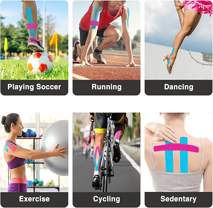 Kinesiology Tape Precut Pro-4Pack | Waterproof Elastic Athletic Tape, 66 ft 80 Strips, Medical Grade Cotton Adhesive Sports Tape for Muscle Pain Relief & Joint Support, Breathable K Tape-4Color