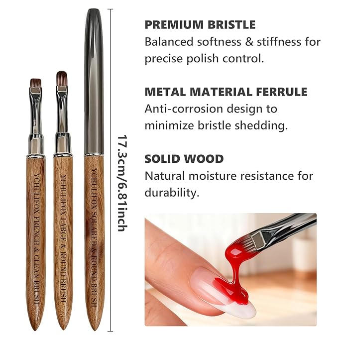 3pcs French Tip Nail Brushes for Polygel & Builder Gel, Professional Nail Design Tools for Sculpting,Filling,Nail Extensions & Art in Home Salon Use.