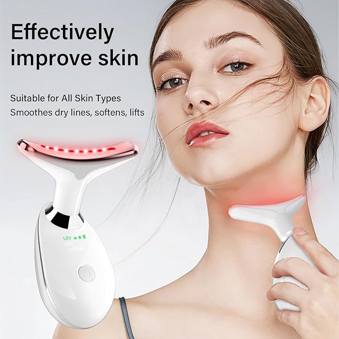 Red Light Therapy for Face, 7 Color LED Facial Light Therapy Wand for Skin Care at Home Blue Light Therapy Face Massager Tool for Neck (White)