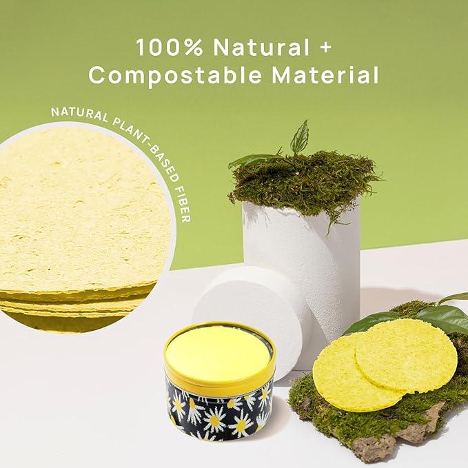 AOA Studio 50-Count Compressed Facial Sponges 100% Natural Cosmetic Spa Sponges for Facial Cleansing, Exfoliating Mask, Remove for Makeup, Dead Skin, and Dirt (Yellow, 50 counts)