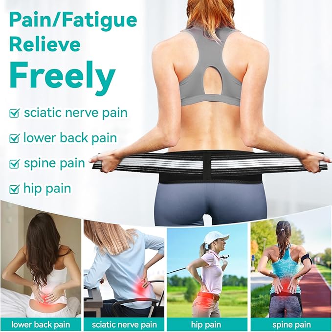Lightweight Back Brace for Lower Back Pain Under Clothes - Relief from Sciatica, Hip and Spine Pain - Breathable & Adjustable Lumbar Support Belt for Home, Work and Exercise - Suitable for Women&Men