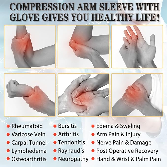 Copper Long Compression Arthritis Glove with Wrist Strap (1 Pcs), 20-30 mmHg Lymphedema Compression Arm Sleeve with Gauntlet, Fingerless Graded Pressure Full Arm and Hand Support for Men Women