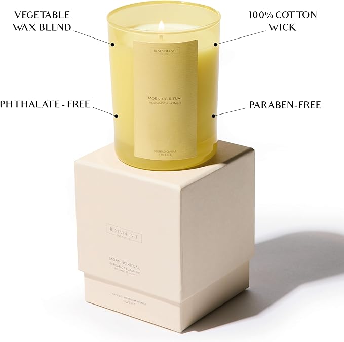 Benevolence LA Morning Ritual Gift Box | Candle, Room Spray & Reed Diffuser | Bergamot & Jasmine | Invigorating Home Fragrance | Ready for Gifting | Gift Set for Women