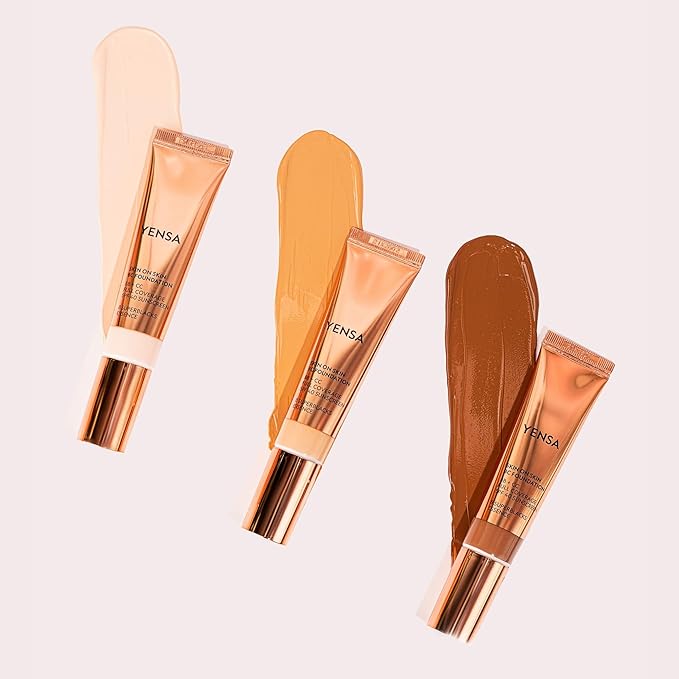 YENSA Skin on Skin BC Foundation Makeup - CC, BB Cream & Full Coverage Foundation-In-One - Buildable, Radiant Finish with SPF 40, Hyaluronic Acid, Peptides & 8 SuperBlacks - Medium Golden (1 oz)