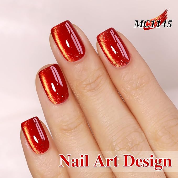 Double Rhythm Cat Eye Gel Polish with Magnet 15ML Ice Glass Holographic Glitter Shimmer Translucent Sheer Color Salon Soak Off Magnetic at Home (Blood Red-MC1145)