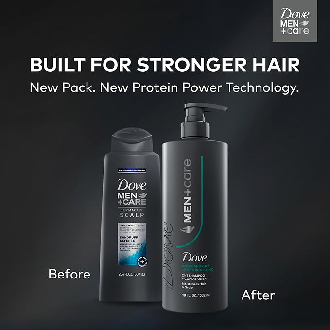 Dove Men+Care 2-in-1 Shampoo + Conditioner 1 ct Dandruff Defense to Moisturize Hair & Scalp, with Pyrithione Zinc, 18 FL OZ