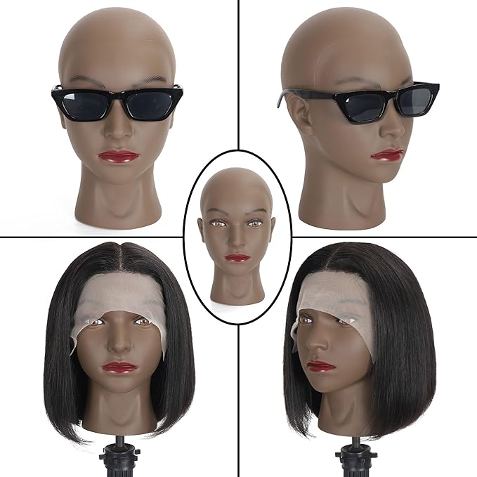 Bald Female Mannequin Head Makeup Training Head Wig Head Professional Cosmetology for Wig Making and Display Hat Helmet Glasses Display Head Model with Free Clamp Stand