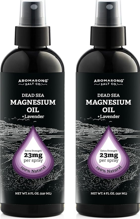 Aromasong Magnesium Spray Lavender - Extra Strength 2 Pack of (23mg in Each Spritz) 8 Oz, Natural and Pure Magnesium Oil Spray - Made in The USA - for Leg Discomfort and Promotes a Calm Sleep
