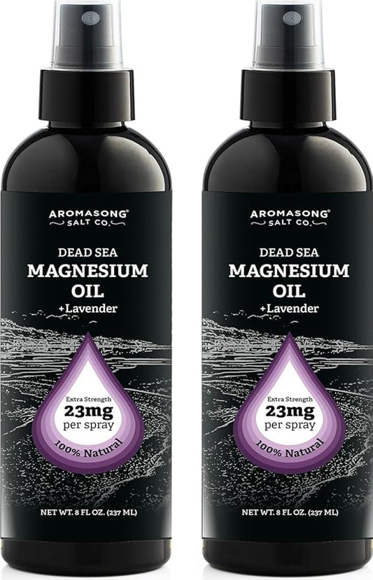 Aromasong Magnesium Spray Lavender - Extra Strength 2 Pack of (23mg in Each Spritz) 8 Oz, Natural and Pure Magnesium Oil Spray - Made in The USA - for Leg Discomfort and Promotes a Calm Sleep