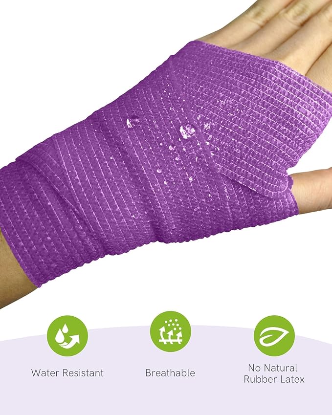FriCARE Self Adhesive Bandage Wrap, Medical Tape in First Aid Kit, Cohesive Bandages for Wounds Sport Vet, 2 Inches X 5 Yards 6 Rolls, Purple