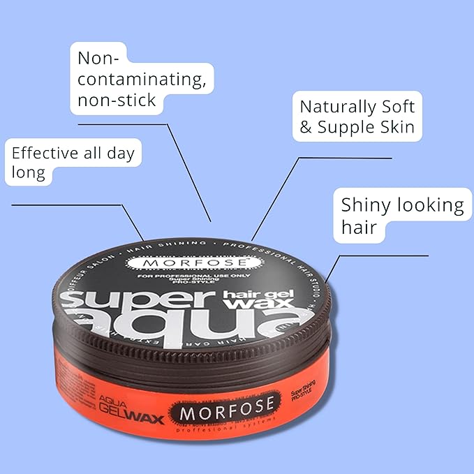Morfose Super Aqua Hair Gel Wax with Strong Flexible 4 Hold, All Day Long, Hair Wax for Women and Men, Edge Wax, Gel Wax, Manage Flyaways, and Curls, Mango Scent, 5.92 Fl. Oz