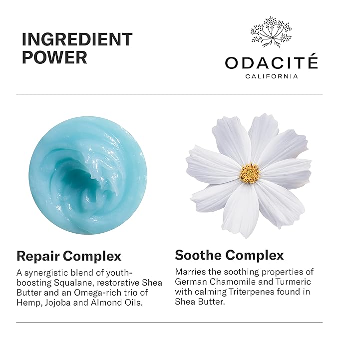 Odacité Le Blue Balm Repair Balm, Blue Chamomile & Shea Butter, Multipurpose Face & Eye Moisturizer for Dry, Mature & Sensitive Skin, Barrier-Supporting Anti-Aging Cream, 1.69 fl oz.