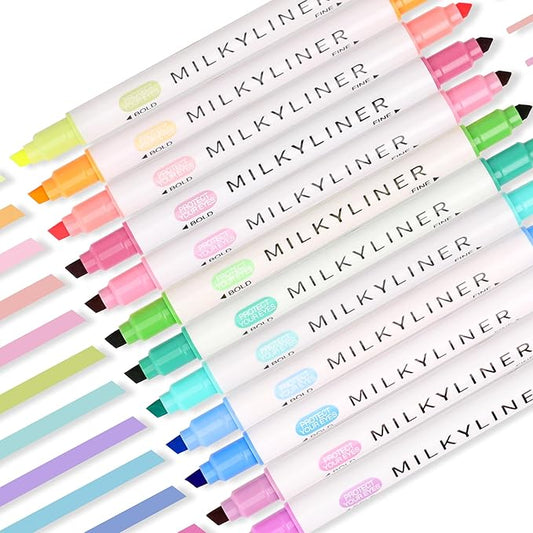 HANKU Aesthetic Highlighters Assorted Colors 12 Pack Dual Tip Highlighter Markers No Bleed Perfect for Bible and Bullet Journaling