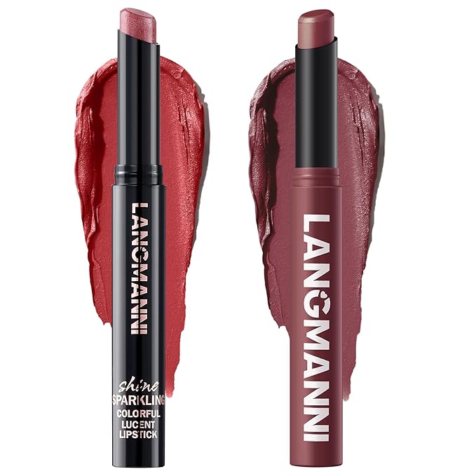 Jolilab 2Pcs Glitter Lip Kit - Velvet Matte & Nude Matte Lipstick + Glitter Lip Gloss/Glitter Lipstick High Pigmented Long-Lasting Waterproof Beauty Cosmetics Gift for Women(#05+12)