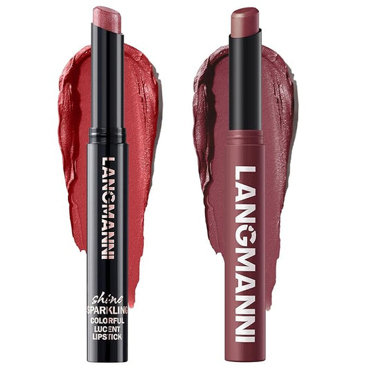 Jolilab 2Pcs Glitter Lip Kit - Velvet Matte & Nude Matte Lipstick + Glitter Lip Gloss/Glitter Lipstick High Pigmented Long-Lasting Waterproof Beauty Cosmetics Gift for Women(#05+12)