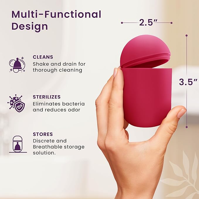 EcoBlossom Menstrual Cup Case and Sterilizer - Reusable Silicone Sterilizing Holder - Cleaner Period for You and Your Disc or Cup - Portable Cleaning Container & Microwave Steamer (Rose)