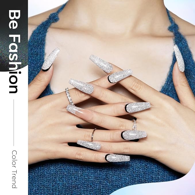 modelones Glitter Gel Nail Polish Set, 6 Colors Fall Winter Dark Red Pink Silver Gold Black Gel Polish Kit Shimmer Sparkle Reflective LED Soak Off Manicure Art Kit Home DIY Salon Gift for Women