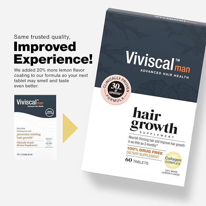 Viviscal Men's Hair Growth Supplements for Thicker Fuller Hair, Clinically Proven Collagen Complex, 60 Tablets 1 Month Supply