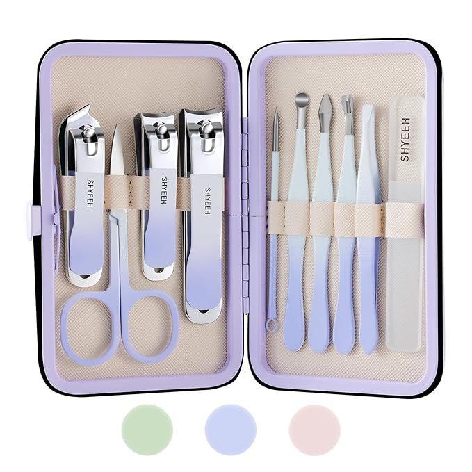 Manicure Set, 10 pcs High-Carbon Steel Nail Clippers Set, Portable Mini Manicure and Pedicure Kit, Travel Grooming Nail Kit with Leather Bag for Men and Women