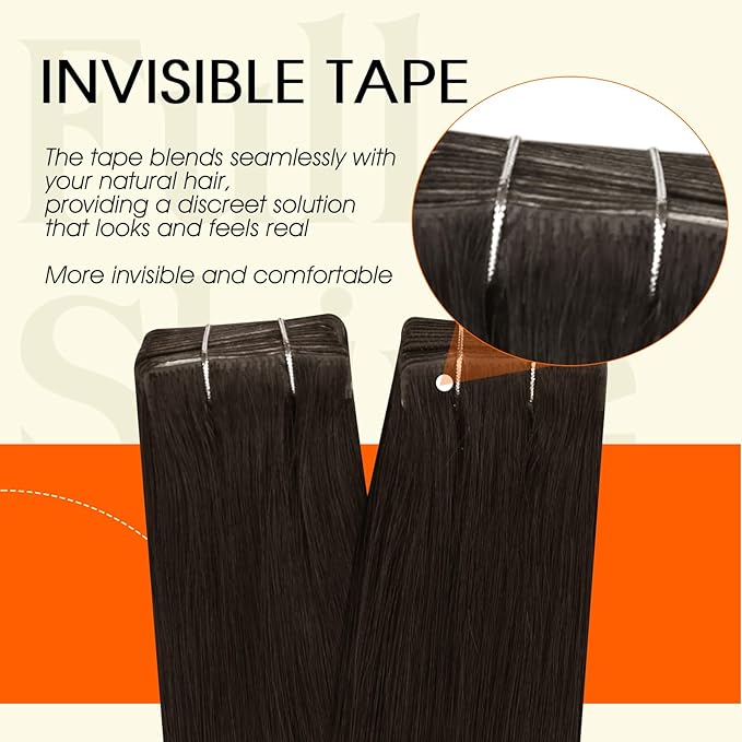 Full Shine Injection Tape ins Human Hair Extensions Injected Tape in Extensions Color 2 Brown Straight Brazilian Extension Seamless Remy Silky Skin Weft 24Inch 50Gram 20Pcs for Wedding
