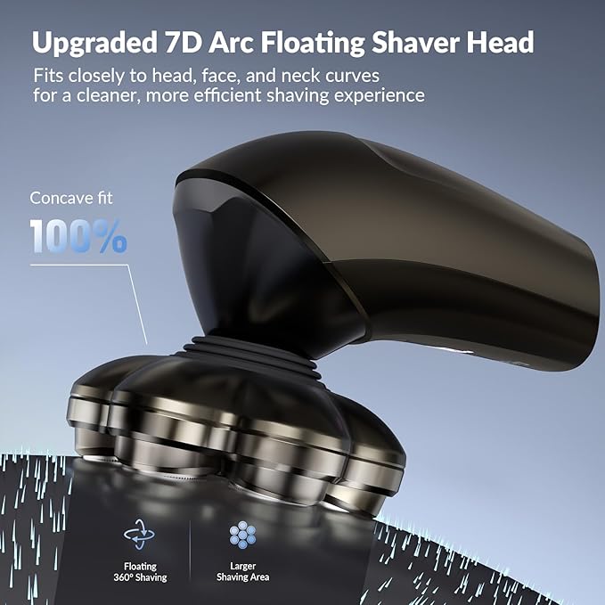 7D Arc Electric Shaver for Head & Body, 5-in-1 Upgraded Electric Razor for Men, Waterproof Wet/Dry Detachable Head Shaver, LED Display Rechargeable Electric Shaving & Grooming Kit, Dark Gray