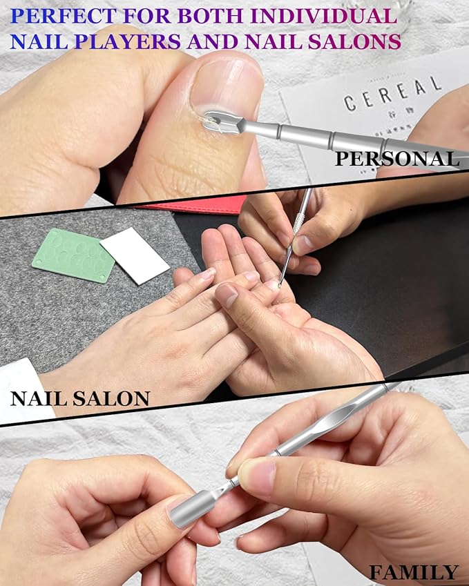 Cuticle Pusher, Pre-treatment Cuticle Pusher, Stainless Steel Loop Cuticle Pusher Dead skin fork, Cuticle Nail Tool with 100#/240# Grit Nail Files and 1 Pcs Storage Bags, For Salon & Home Use (2 Pack)