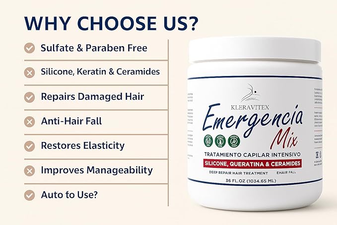 Emergencia Mix Intensive Mask with Silicone, Keratin, and Ceramides for Deep and Restorative Repair, Revitalize and Strengthen Damaged Hair, Providing Shine and Softness (36 OZ)