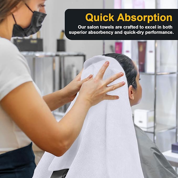 Salon Towels 48 Pack, Super Soft Microfiber Hand Towel, Highly Absorbent Hair-Drying Cloth for Gym, Bath, Spa Use and Home Beauty Care - White (16x29 inch)