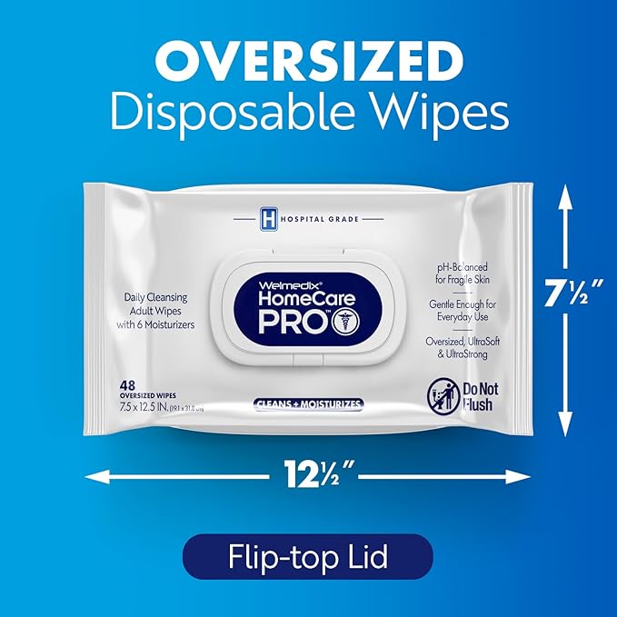 Homecare Pro Oversized Daily Cleansing Adult Wipes With 6 Moisturizers Wet Cleansing, Rinse Free, Bathing Wipes, Hospital Grade pH Balanced for Fragile Skin - | 48 Count XL |- 3 Pack