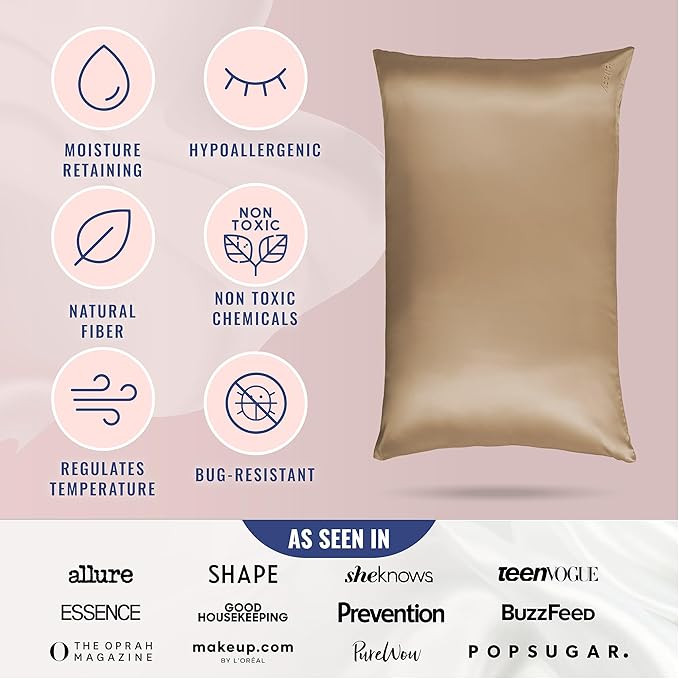 Blissy Silk Pillowcase - 100% Pure Mulberry Silk - 22 Momme 6A High-Grade Fibers - Silk Pillow Cover for Hair & Skin - Regular, Queen & King (Taupe, Standard)