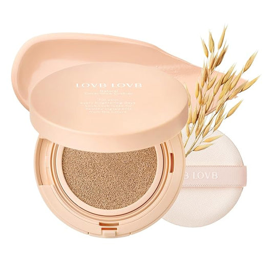 LOVB LOVB Natural Cover Glow Cushion Foundation | Satin Radiant Finish | Korean Foundation Makeup | Long-Lasting Natural Coverage | for All Skin Types 0.42 oz. (21P Porcelain Ivory)