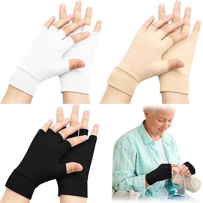 3 Pairs Elderly Skin Thin Protector Gloves Tone Fingerless Gloves Bruise Abrasion Protective to Cover Bruising