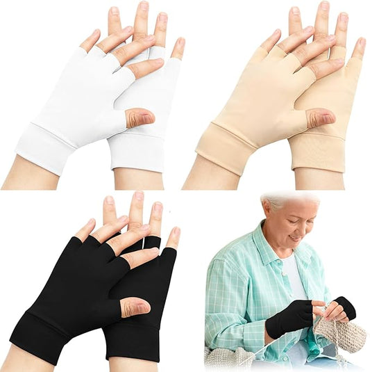 3 Pairs Elderly Skin Thin Protector Gloves Tone Fingerless Gloves Bruise Abrasion Protective to Cover Bruising