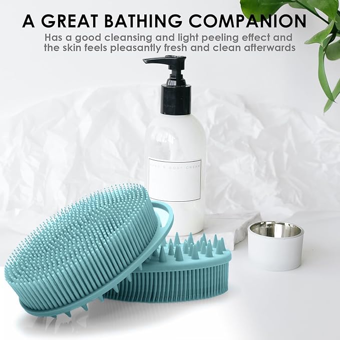 Silicone Body Scrubber – Dual-Sided Silicone Loofah for Shower, Set of 2 Soft Exfoliating Body Bath Shower Scrubber Loofah Brush Easy-to-Clean for Sensitive Kids Women Men All Kinds of Skin