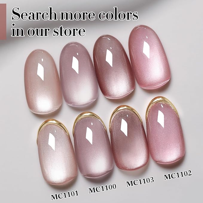 Double Rhythm Jelly Glass Cat Eye Gel Polish with Magnet 15ML Holographic Glitter Shimmer Translucent Sheer Color Magnetic Nail Polish Salon DIY at Home (Jelly Nude-MC1103)