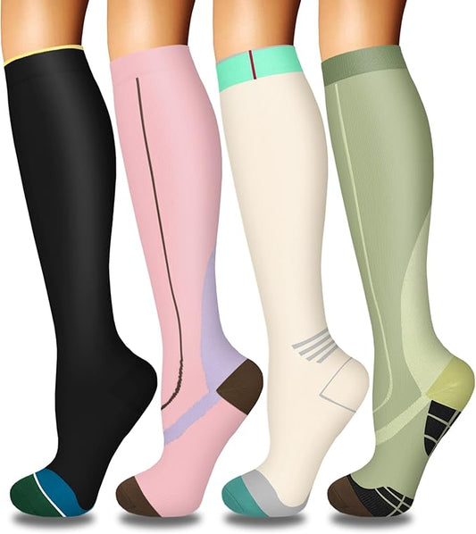 Iseasoo 4 Pairs Compression Socks for Women Circulation-Best Support for Nurses,Running,Athletic,Travel